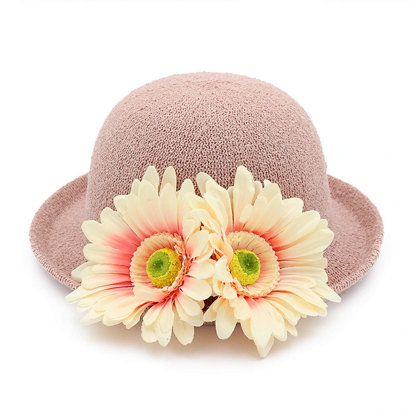 Folded Summer Lady Custom Bright Color Cheap Paper Flower Straw Hat