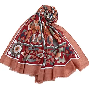 Printed ethnic style Muslim headscarf sunshade satin  scarf