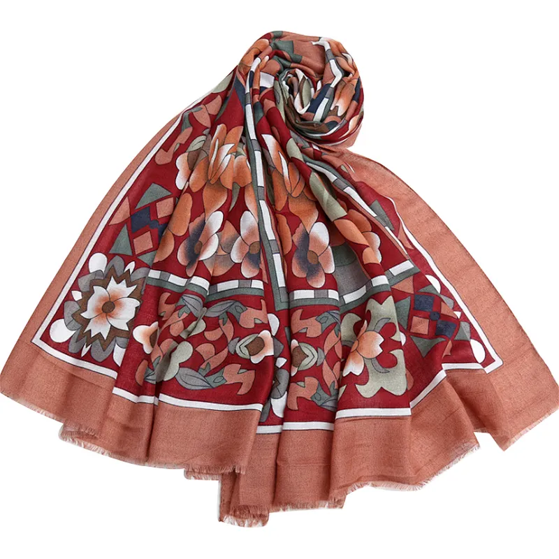 Printed ethnic style Muslim headscarf sunshade satin  scarf