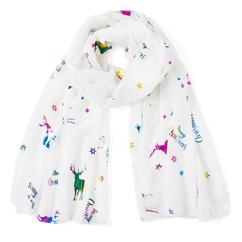 New autumn and winter Christmas deer bronzed printed scarf with Christmas tree bronzed scarf