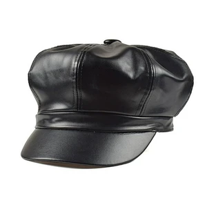Retro PU leather painter hat octagonal hat handsome wild pumpkin hat solid color beret