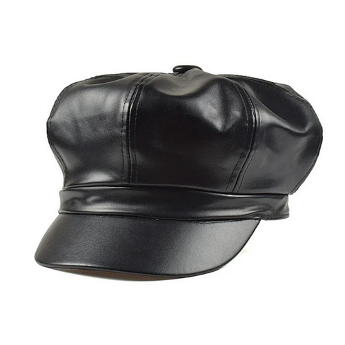 Retro PU leather painter hat octagonal hat handsome wild pumpkin hat solid color beret