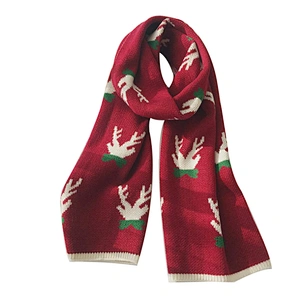 Christmas knitted wool scarf female  red green deer winter long thick  versatile scarf