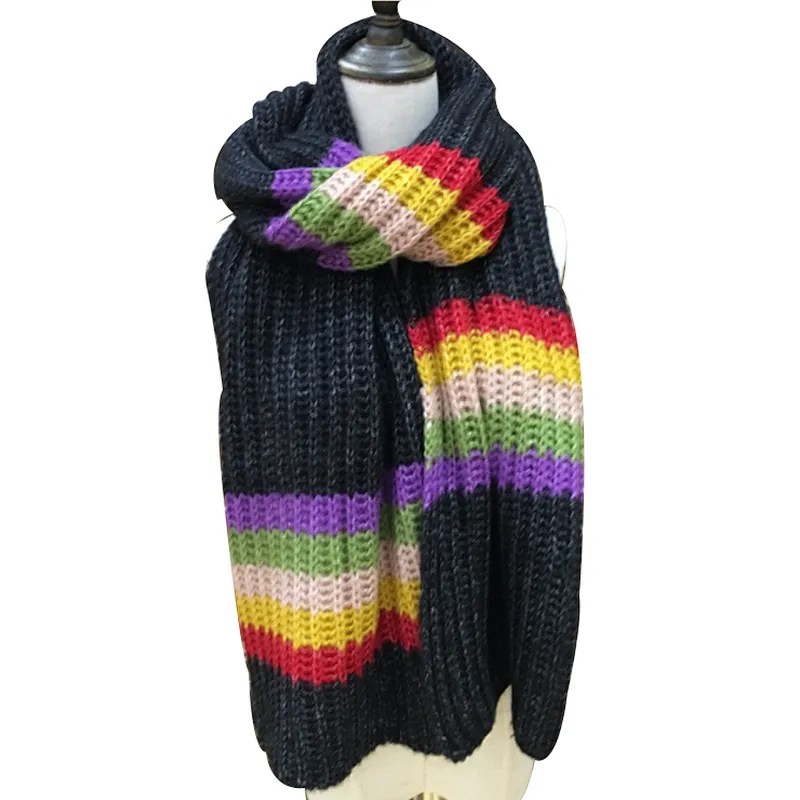 New style rainbow scarf thickened student warm scarf