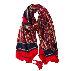 Summer ethnic silk scarves printed fringe travel beach towel scarf