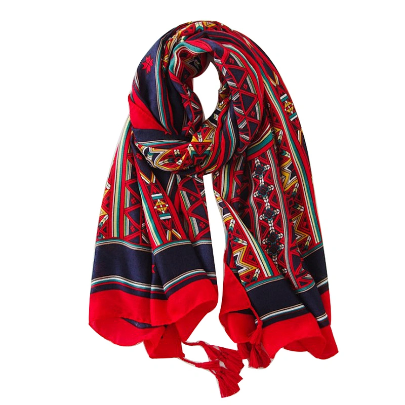 Summer ethnic silk scarves printed fringe travel beach towel scarf