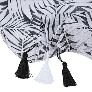Black and white leaf shawl fashionable long handmade tassel hanging scarf outdoor sunshade beach towel