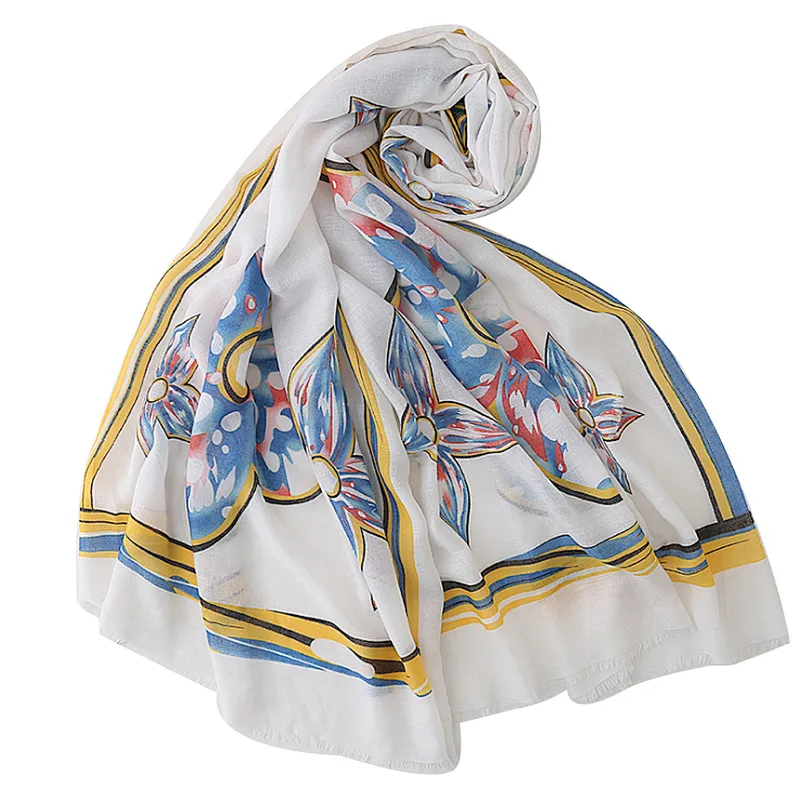 Fashion autumn and winter flower printing cotton and linen scarf female tourism holiday shawl scarf