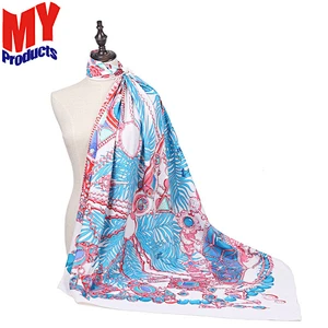 Clothes ladies plain square hijab polyester silk scarf