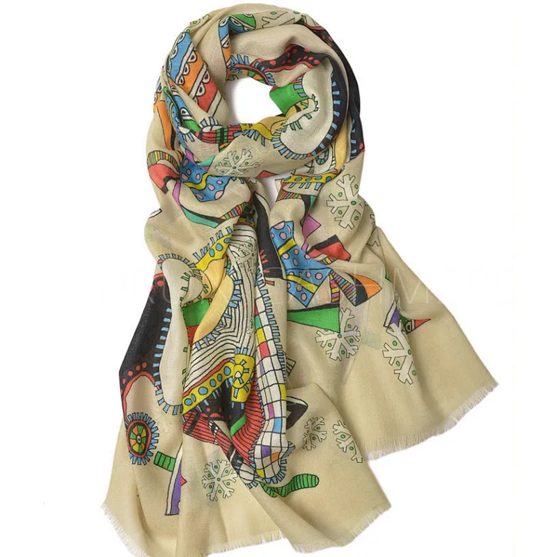 New Christmas fashion printed autumn and winter pure wool scarf for ladies
