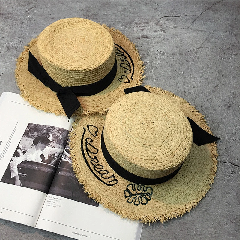 Summer Handmade flower straw hat women's Garland sunbonnet bucket hat roll-up hem beach cap sun hat for women