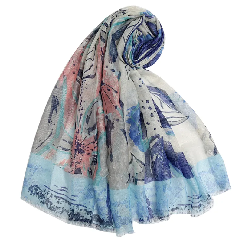 Summer shawl silk print flower national style scarf female Korean version sunscreen scarf