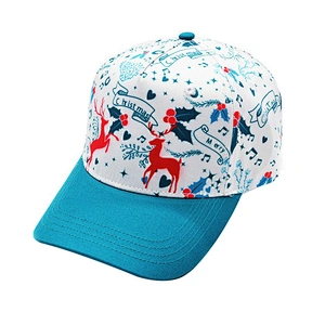 Wholesale promotional blue christmas hat elk printed baseball caps custom running sport cap