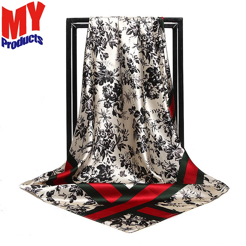 Chinese supplier women square head wrap custom printed satin head scarf