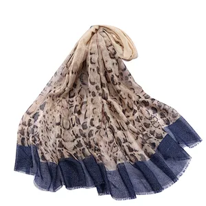 New European and American style leopard print cotton and linen versatile scarf