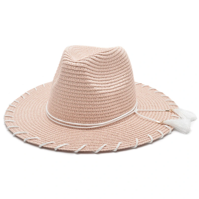 raffia straw fedora hat with flower and leaf decoration wholesale straw hats