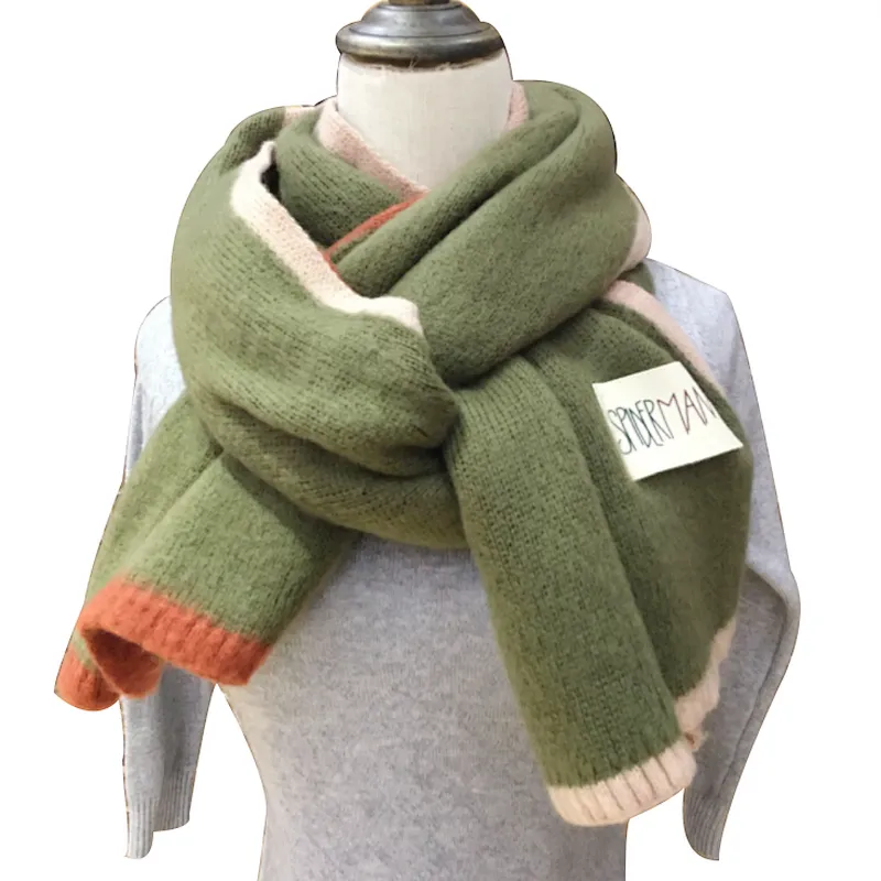 Korean version female winter thickening warm knitted color matching scarf