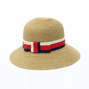 wholesale alibaba sombrero de paja Chapeau de paille fashion floppy paper straw hat with butterfly knot