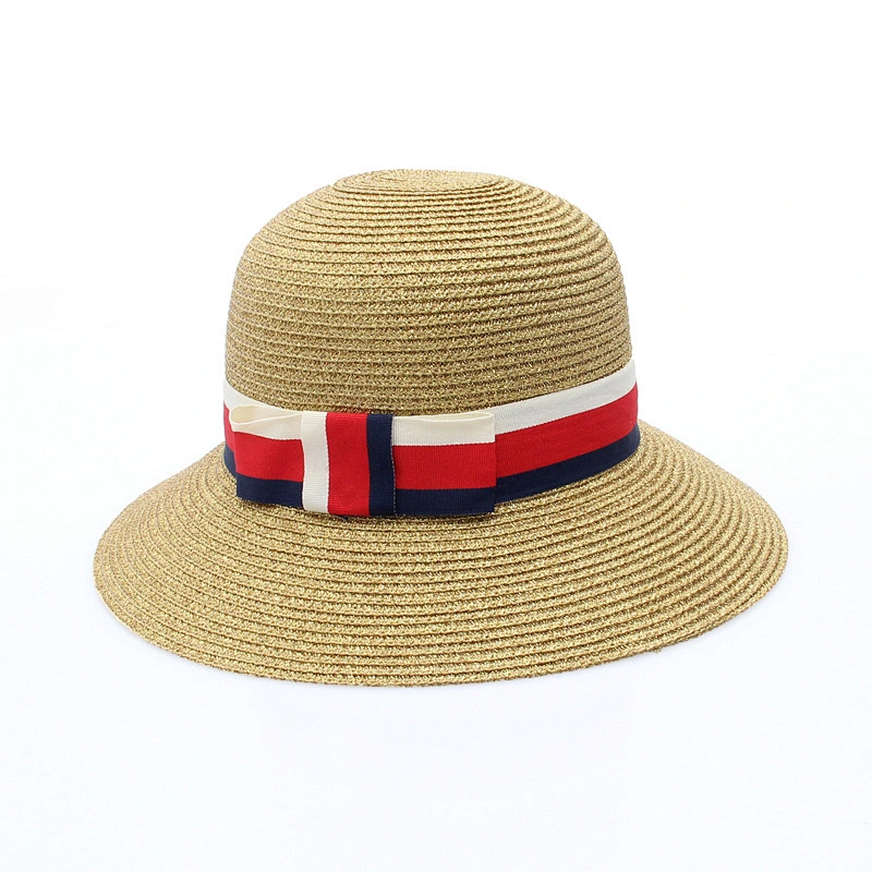 wholesale alibaba sombrero de paja Chapeau de paille fashion floppy paper straw hat with butterfly knot
