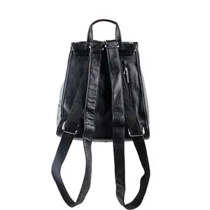 Custom School Bag Women Soft PU Leather Backpack Black Travelling Backpack Bag