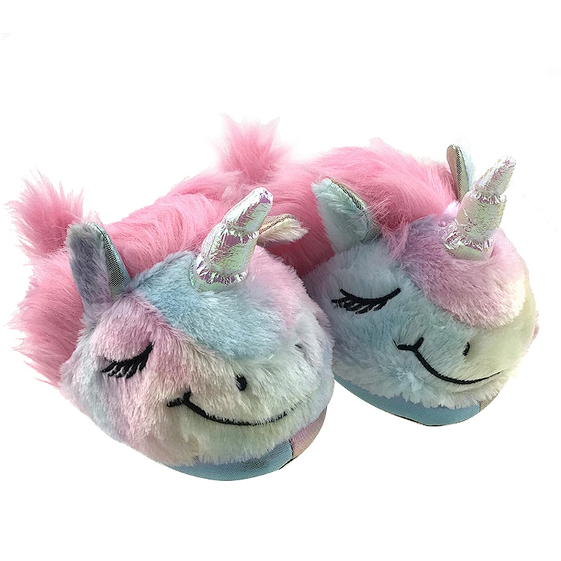 Factory directly sale autumn winter unicorn slippers women lovely pink plush household cotton slippers