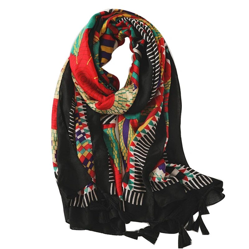 Summer ethnic silk scarves printed fringe travel beach towel scarf
