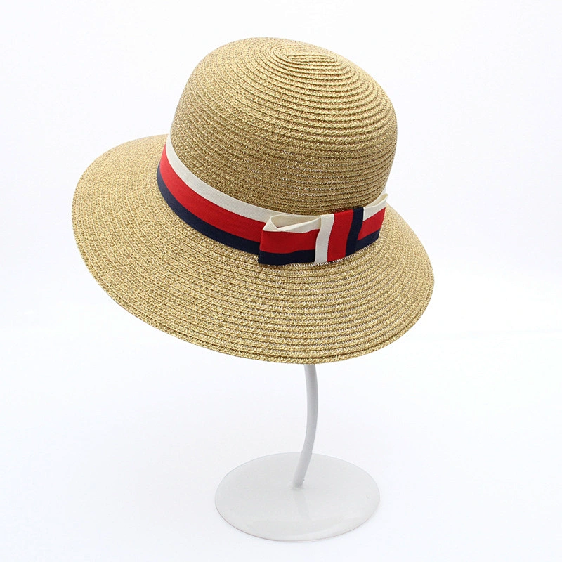 wholesale alibaba sombrero de paja Chapeau de paille fashion floppy paper straw hat with butterfly knot