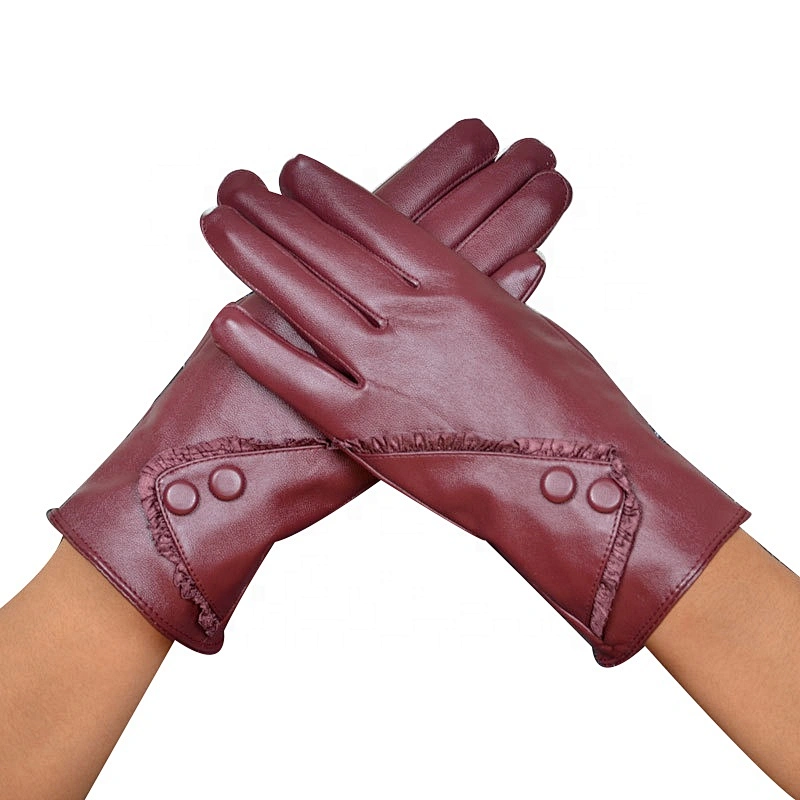 Waterproof Leather Winter Keep Warm Womens Gloves Fur Inside Touch-screen Gloves