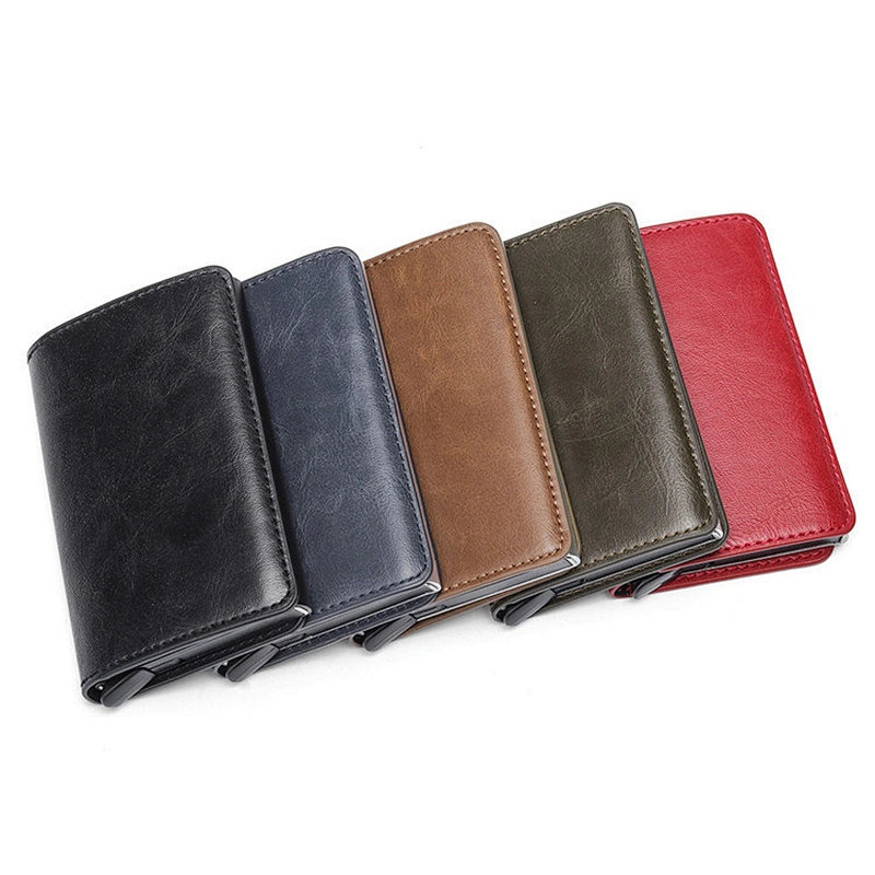 Multi-functional aluminum card holder rfid blocking wallet pu leather short wallet for men