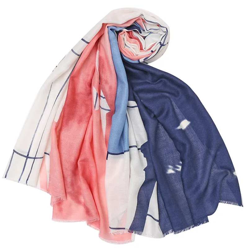 Printed Muslim headscarf abstract printed cotton and linen  scarf