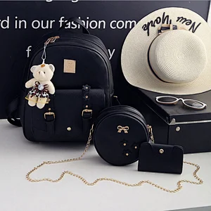 Fashion Backpack Women PU Leather Backpack Set 3 Pcs in 1 For Girls