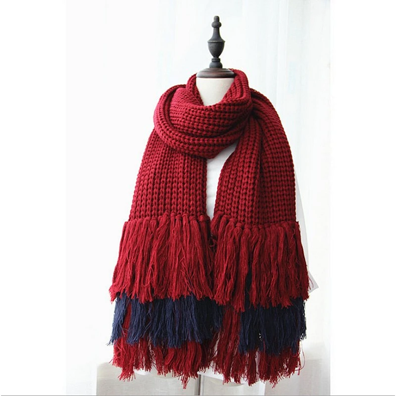 Autumn and winter knit scarf with thick wool big tassel  lady neck scarf