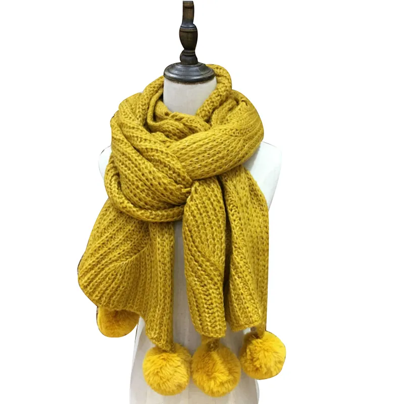 Autumn and winter new wool thickening with ball Korean version pure color scarf