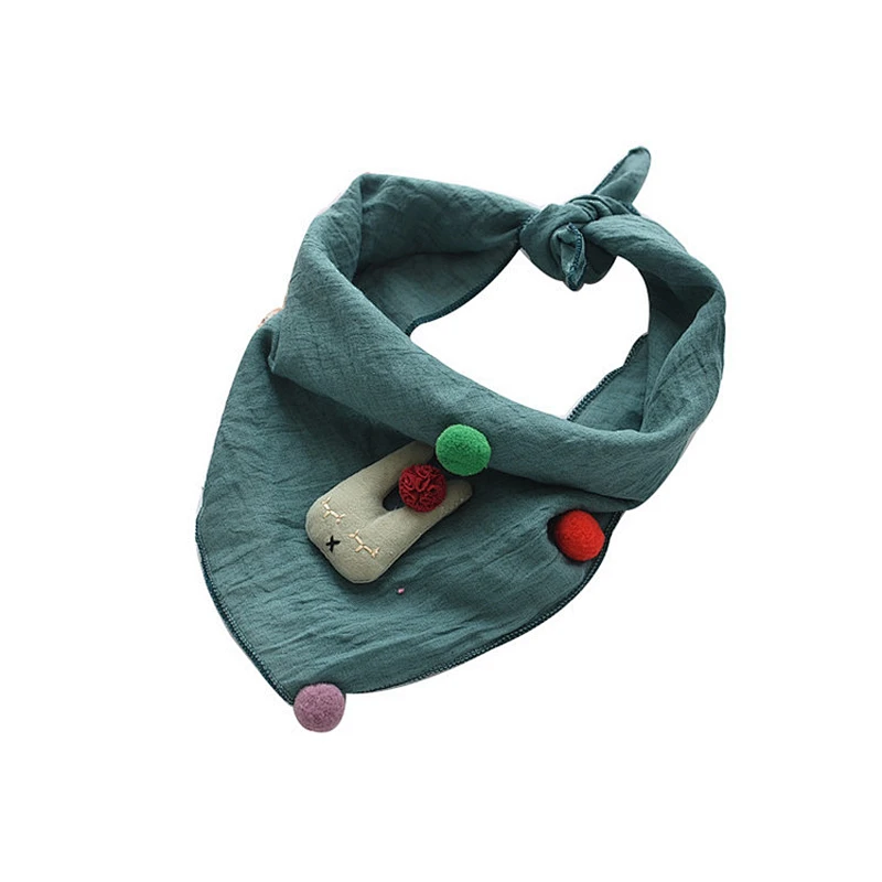 Wholesale hot sale kids cartoon style cotton square scarf with rabbit and balls