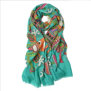 New Christmas fashion printed autumn and winter pure wool scarf for ladies