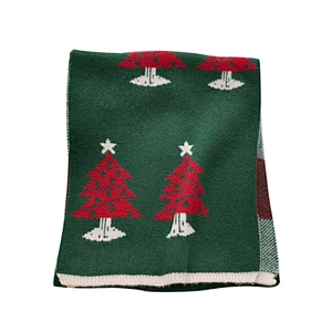 Christmas knitted wool scarf female  red green deer winter long thick  versatile scarf