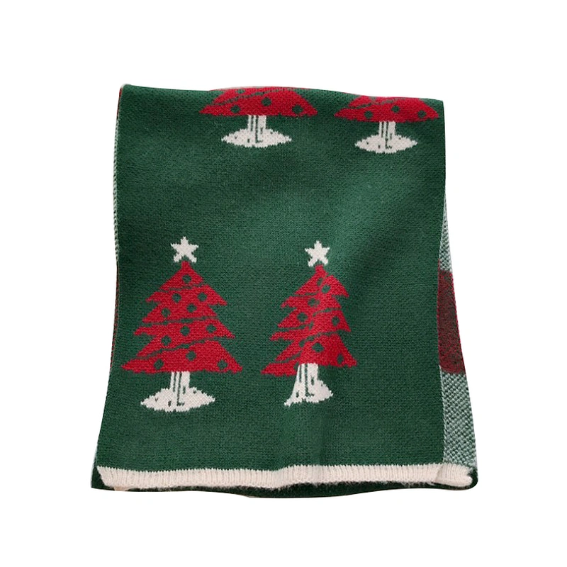 Christmas knitted wool scarf female  red green deer winter long thick  versatile scarf