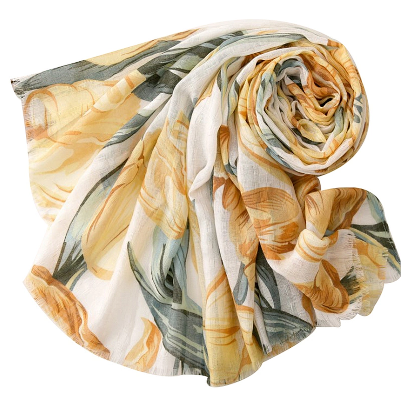 Elegant style Korean version new spring flowers printed long shawl scarf