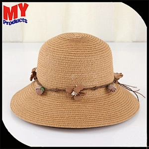 Wholesale Womens Paper Beach Straw Hat And Summer Trendy Straw Hats With Rope Ornaments