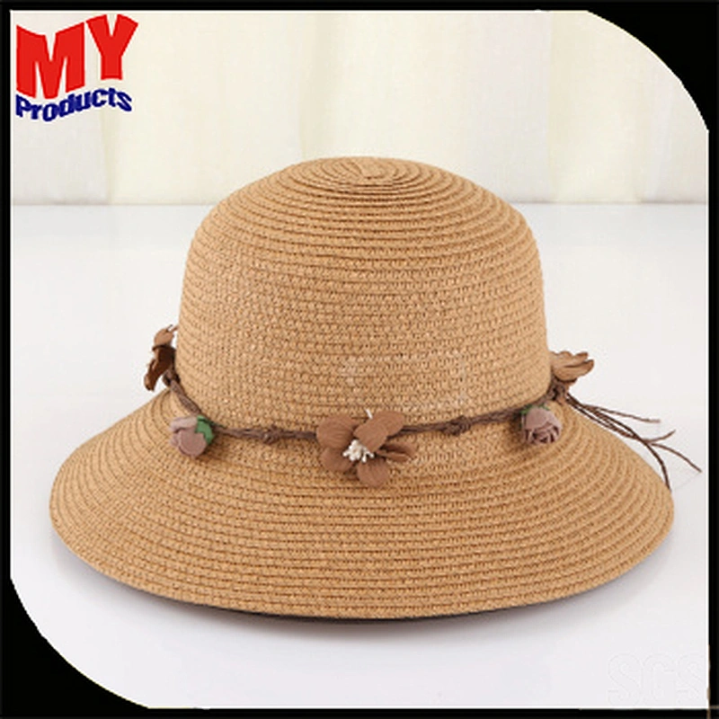 Wholesale Womens Paper Beach Straw Hat And Summer Trendy Straw Hats With Rope Ornaments