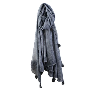 Hot selling wholesale soft solid color muslim women hijab scarf cotton and linen scarf