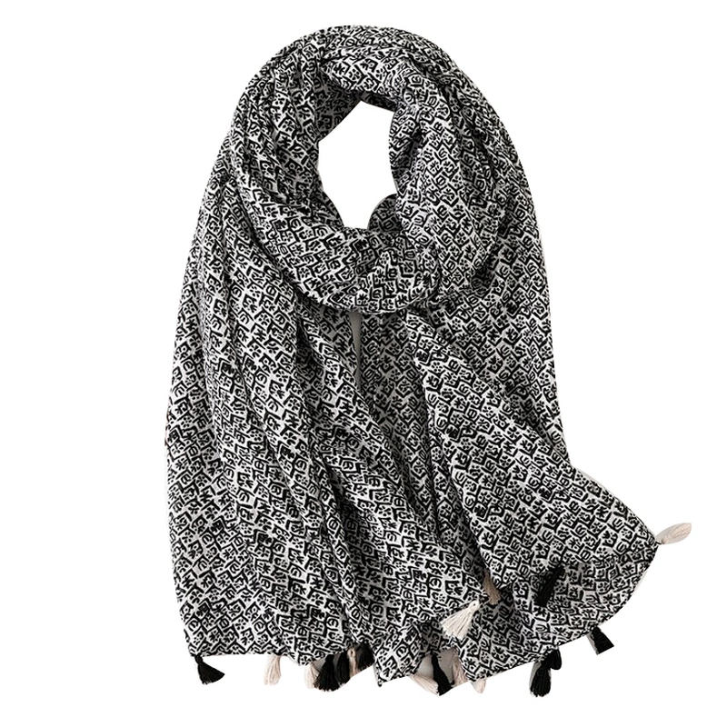 Summer ethnic silk scarves printed fringe travel beach towel scarf