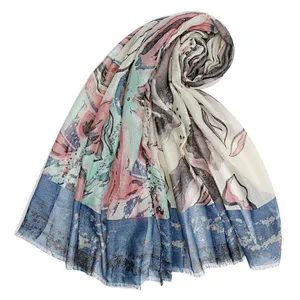 Summer shawl silk print flower national style scarf female Korean version sunscreen scarf