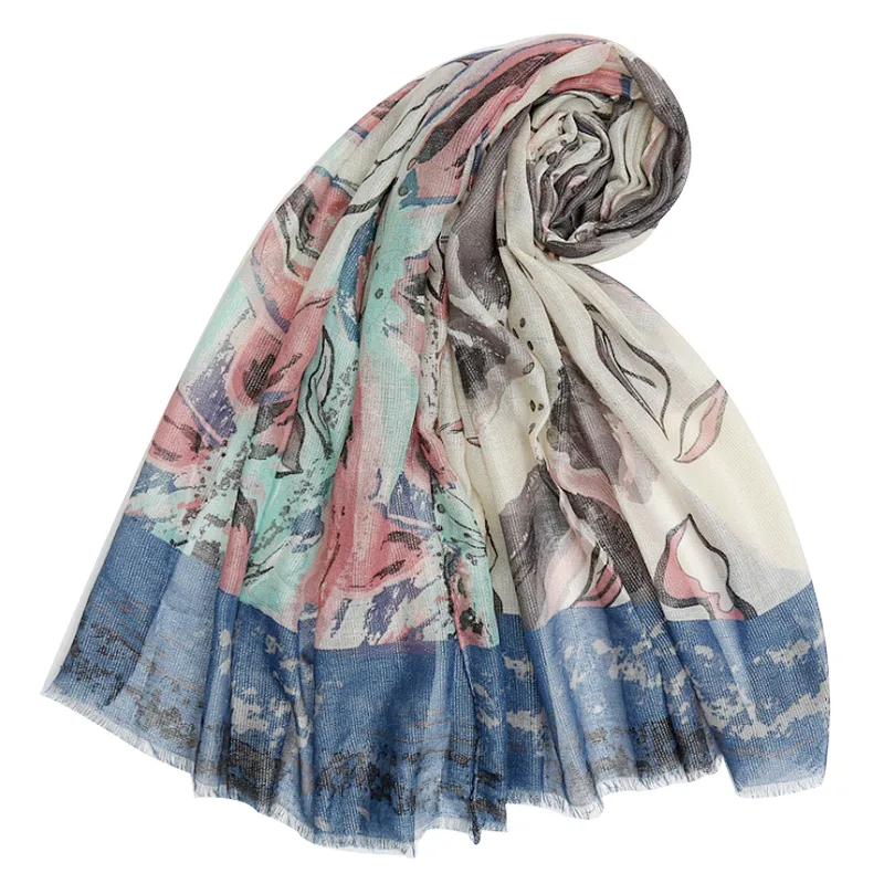 Summer shawl silk print flower national style scarf female Korean version sunscreen scarf