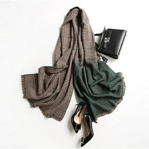 Cashmere small plaid scarf lady contrast color checked scarf