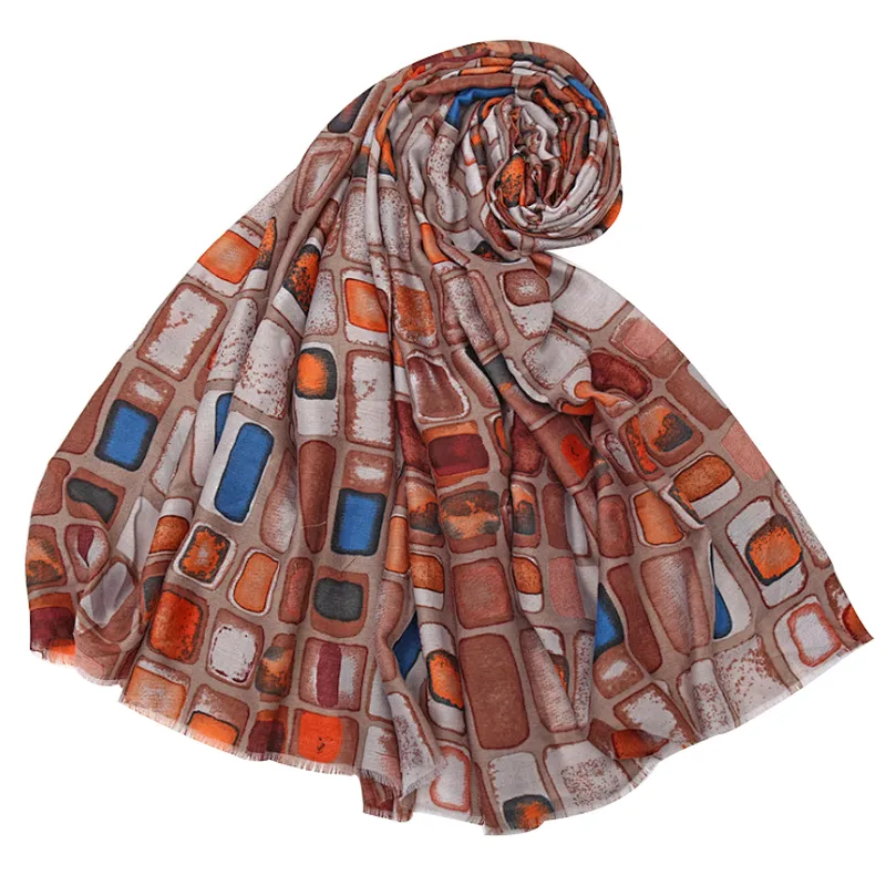 New design woman long rolled edges satin printed scarf