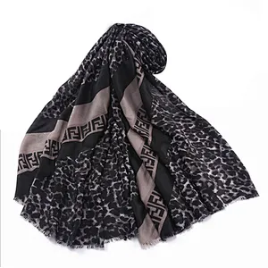 New fashion twill leopard print oversized scarf for woman