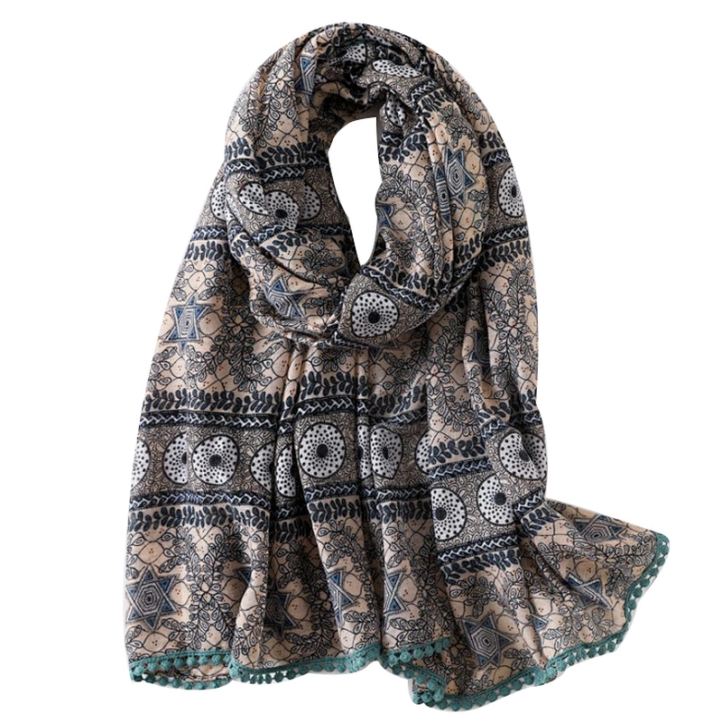 Spring and autumn national geometric collision color  tourism tassel beach towel scarf