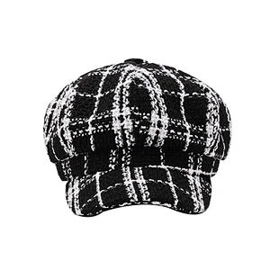 Plaid Beret Lady's Autumn and Winter Hat Wild Fashion Tide Octagon Hat
