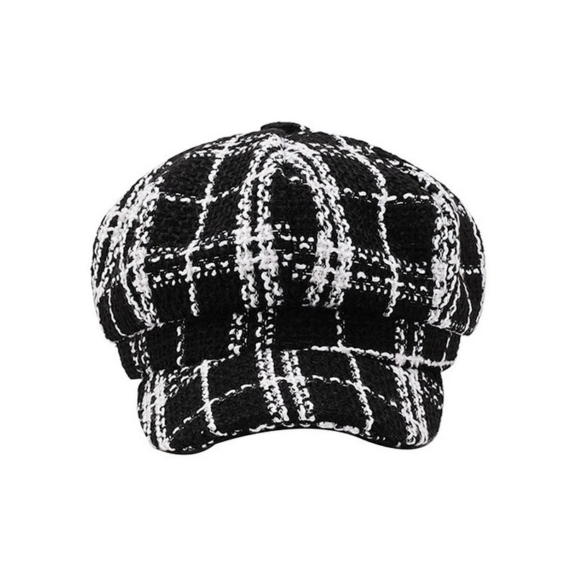 Plaid Beret Lady's Autumn and Winter Hat Wild Fashion Tide Octagon Hat